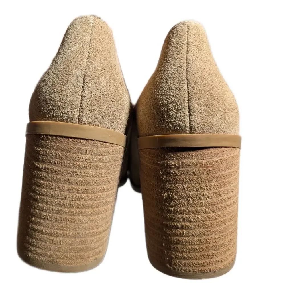 Joie Wevenly Beige Suede Wooden Block Heel Slip-On Minimalist Loafer Pumps Sz 9